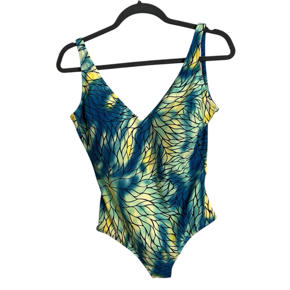 Vintage Gottex Blue One Piece Blue Yellow Swimsuit‎ Size 12